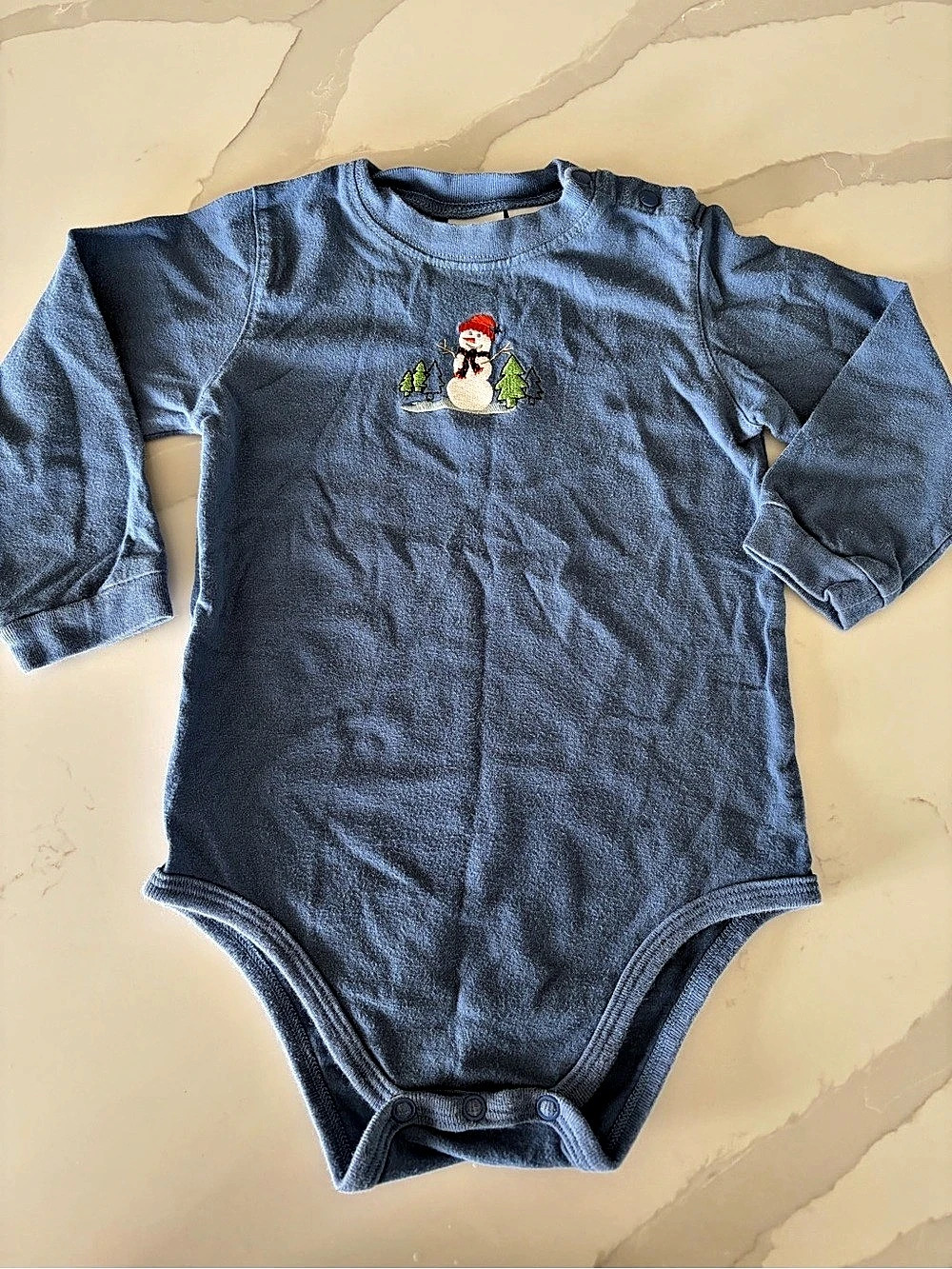 SONOMA Life + Style Y2K 18M Blue Cotton Long Sleeve Snowman Embroidered Bodysuit